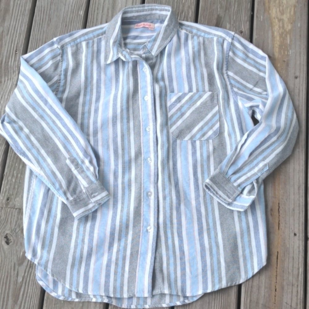 Fresh produce blue oversized cotton linen striped